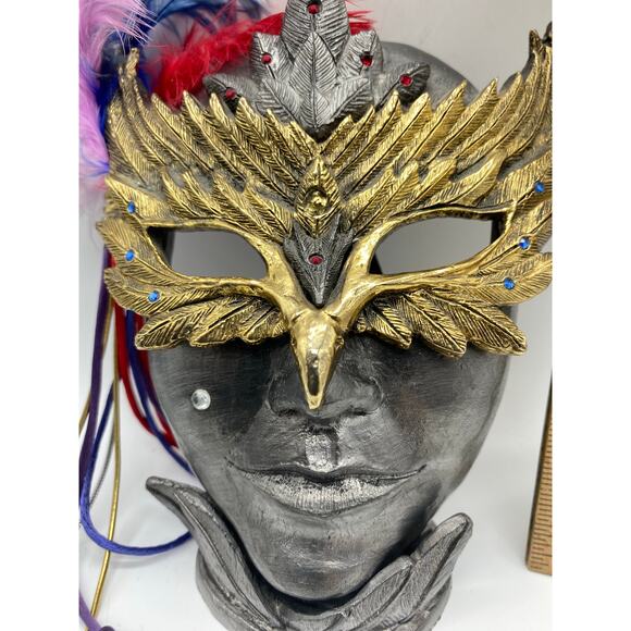 Michael Ricker Pewter Mardi Gras Mask Sculpture with stand Nadine"505/545 signed - Picture 10 of 10